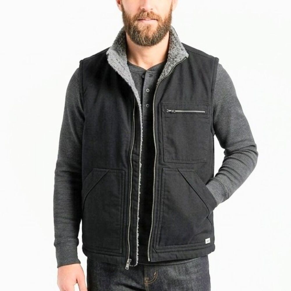 LEE Jacket Vest Black Faux Sherpa Grey Lined Full Zip Men Size Medium NEW + TAG